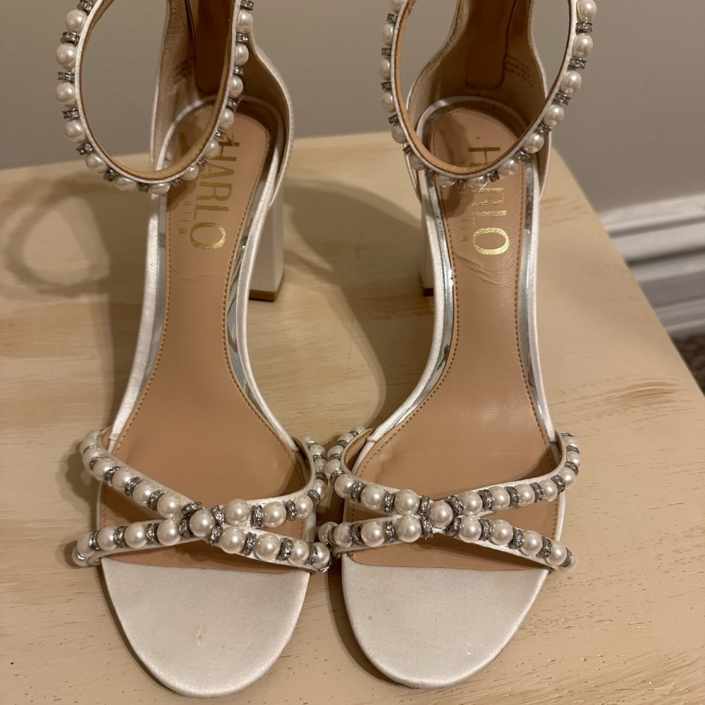 HARLO Alexene Pearl White Satin Block Heel